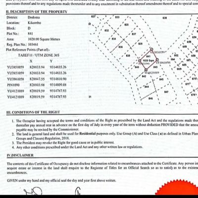 Kiwanja kinauzwa Kikombo, Dodoma