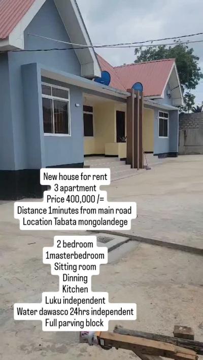 Nyumba/Apartment ya vyumba viwili inapangishwa Tabata, Dar Es Salaam