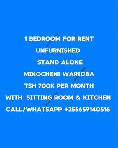 1 Bedrooms House for Rent at Mikocheni, Dar Es Salaam