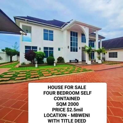 4 Bedrooms House for sale at Mbweni, Dar Es Salaam